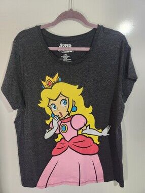 Nintendo Super Mario Peach Graphic Tee - Dark Gray Pink Yellow, Size XXL